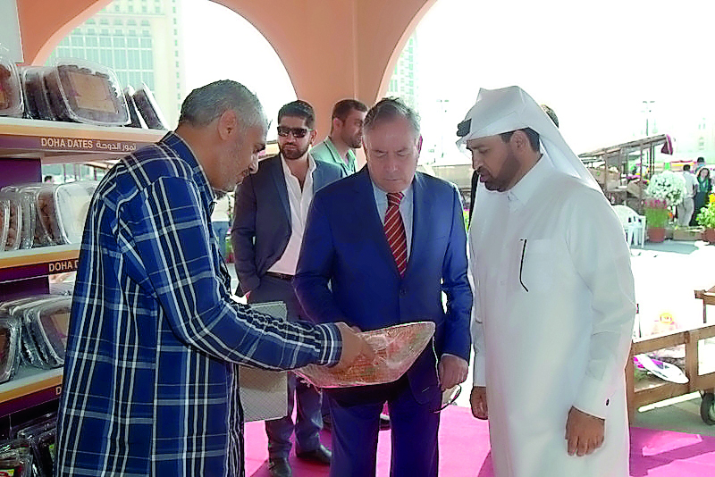 Katara General Manager Dr Khalid bin Ibrahim Al Sulaiti receiving Portuguese Ambassador Antonio Tanger Correa at Mahaseel Festival, yesterday. 