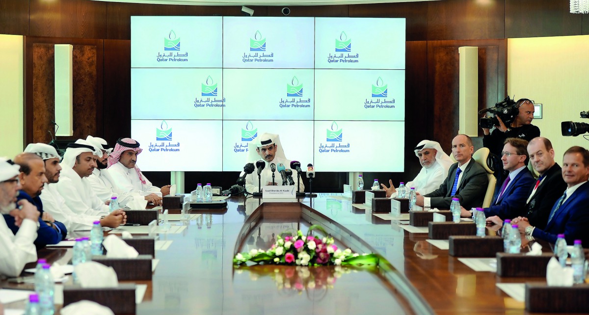 Saad Sherida Al Kaabi, President and CEO of Qatar Petroleum addressing the media at QP head office yesterday. Pic: Abdul Basit