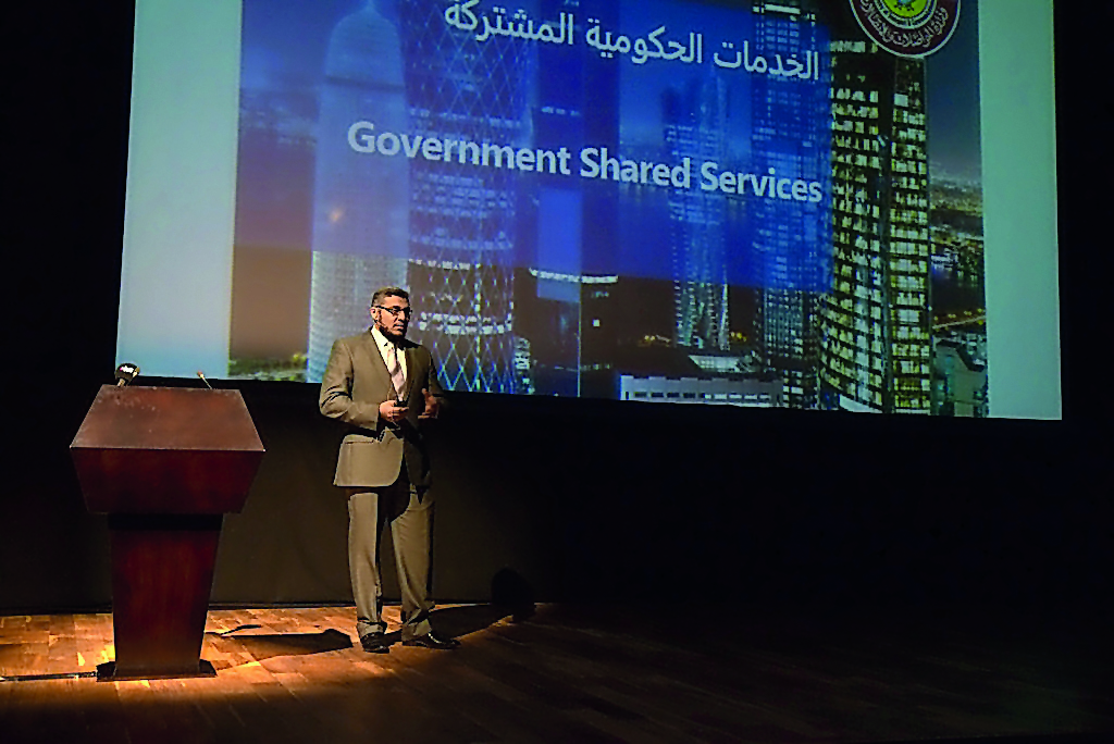 Walid Jalal delivers a lecture on government services in Qatar at the fifth Katara Tech Forum held at Katara Drama Theatre.
