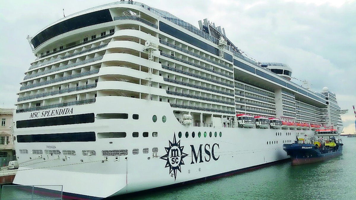 One of the largest cruise ships, MSC Splendida, docked at the Doha Port.
