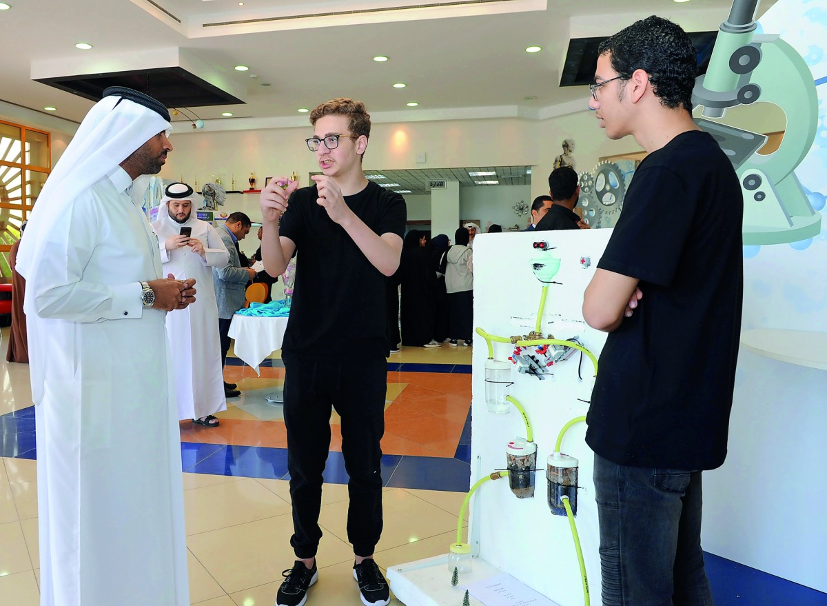 Hareb Mohammed Al Jabri, Executive Director, Qatar Scientific Club (QSC), interacting with participants at the Competition. Salim Matramkot/The Peninsula