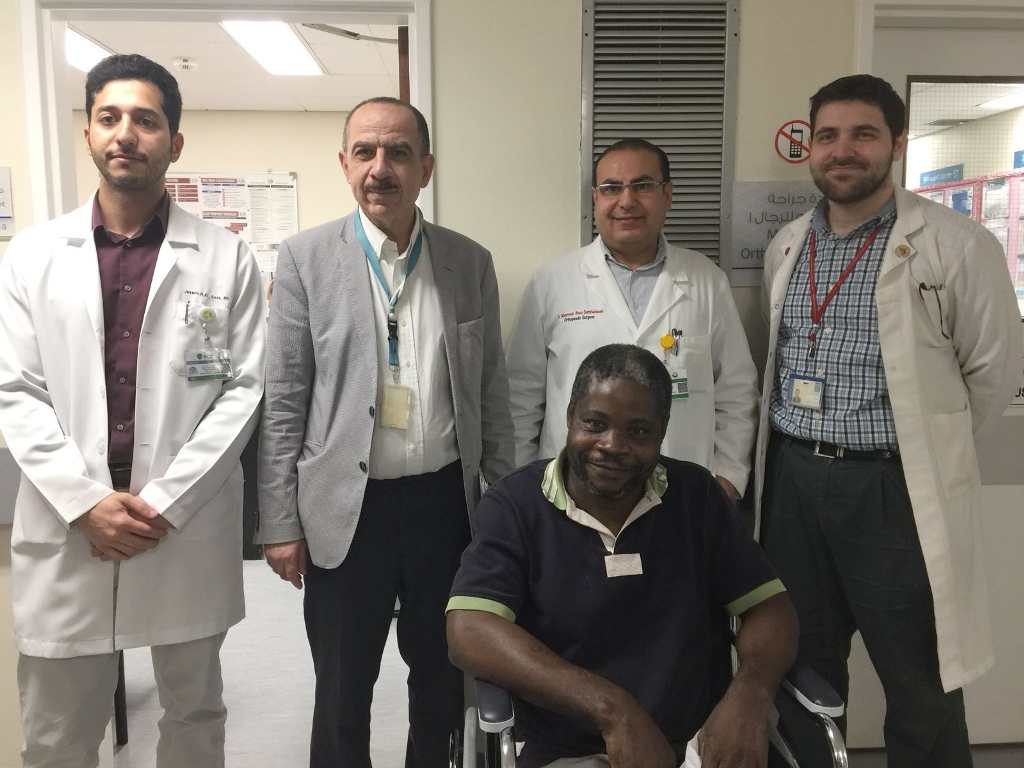 A multi-disciplinary team provided care for Mr. Barthimili Undobu, a Cameroon national who was injured when he was struck by a sharp object that amputated his foot. 
