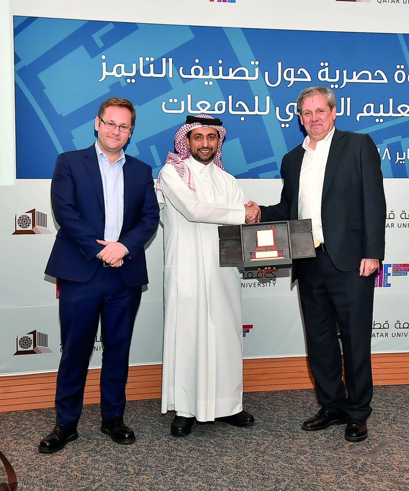 From left:  Phil Baty, Dr Hassan Al Derham and Trevor Barratt.