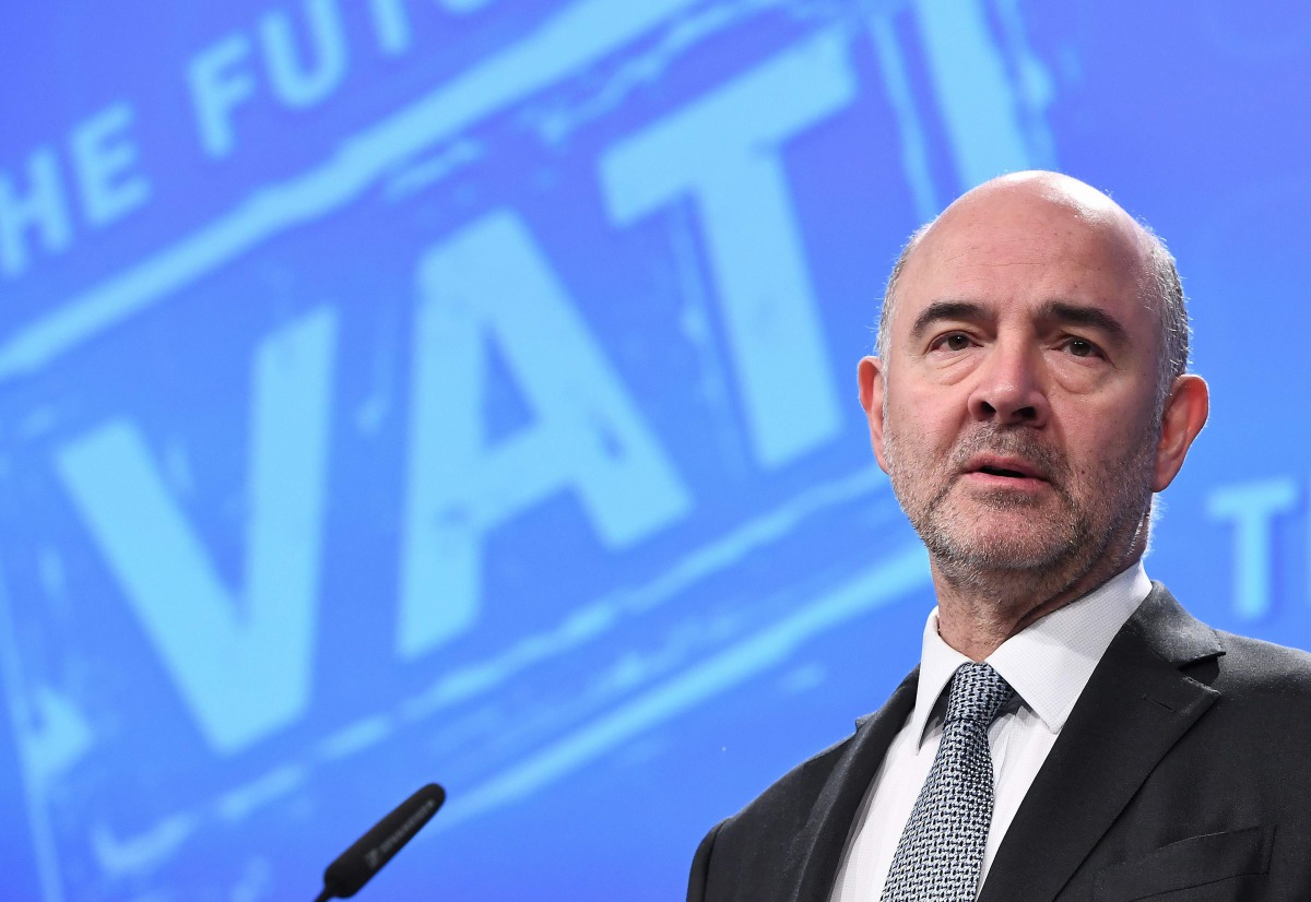 European Commissioner in charge of Economic and Financial Affairs, Taxation and Customs Pierre Moscovici gives a press conference on the European Commission's proposals to give more flexibility to member states to set VAT rates and to simplify VAT obligat