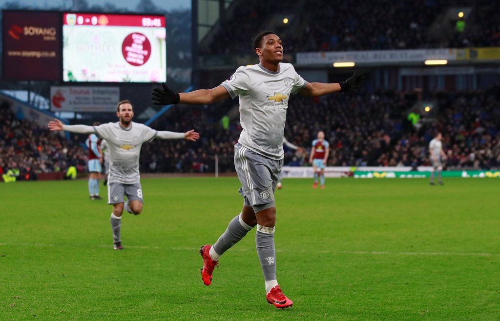 Manchester United's Anthony Martial celebrates scoring their first goal (Action Images via Reuters/Jason Cairnduff)