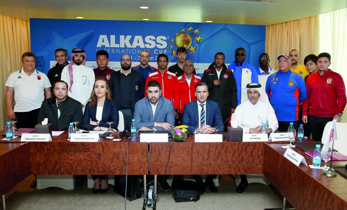 Officials of participating teams and members of the organising committee pose for a photograph during the technical meeting held at the Torch Hotel in Doha ahead of the seventh Al Kass International Cup yesterday. 