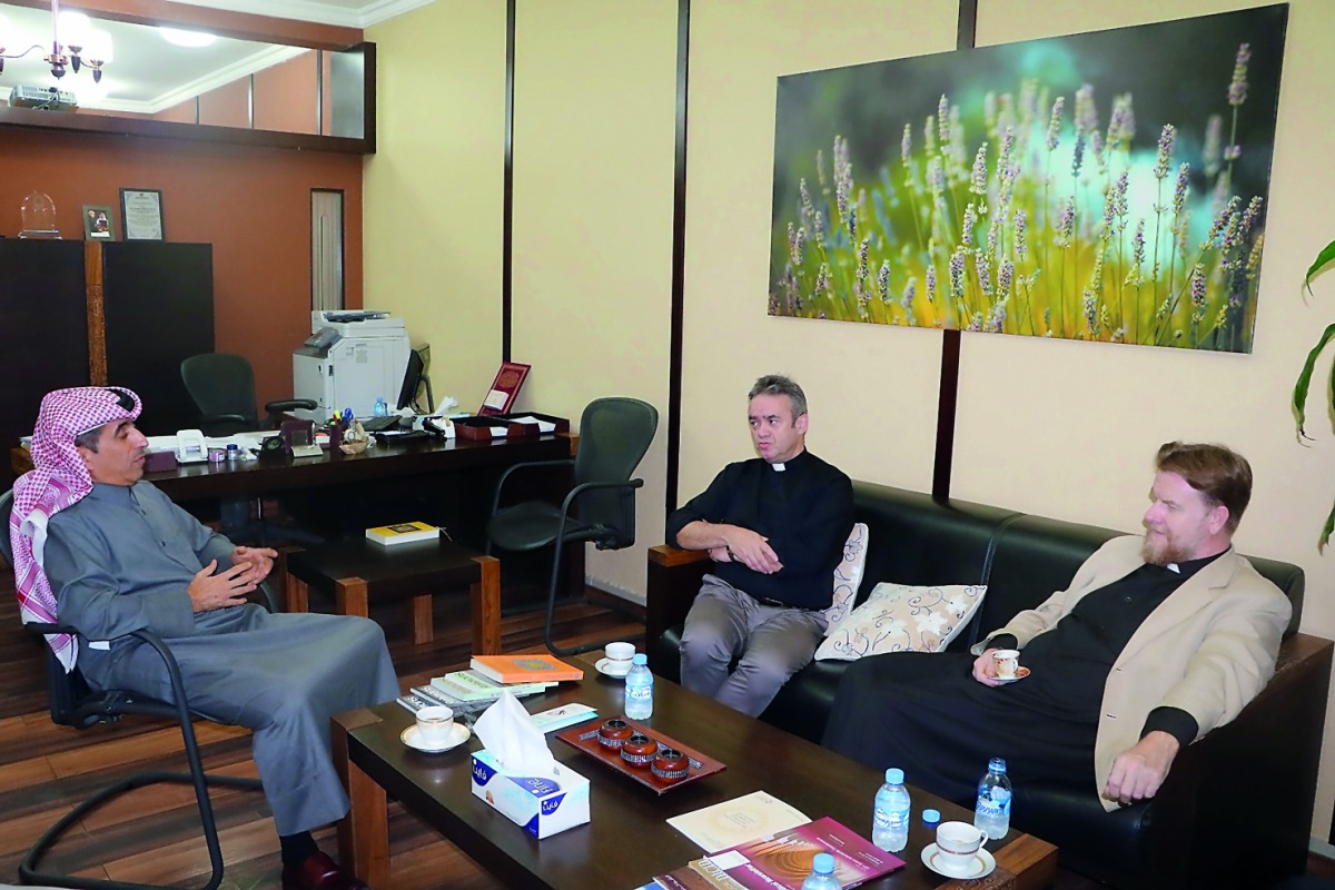 Dr Ibrahim bin Saleh Al Nuaimi, Chairman of the DICID, Father David Kesterton, Priest in Charge at Parish of All Saints w St Peters Luton in the Bolton suburb, and Father Ian Nicholson, Director General of the Anglican Center in Doha.