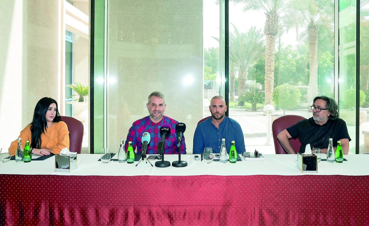 From left: Lebanese designer Nour Fathallah; Carlos Sánchez Caballero, Alejandro Resta’s fashion brand director; Spanish designer Alejandro Resta and Lebanese designer Fouad Sarkis at Shop Qatar’s International Fashion Show press briefing at Ritz-Carlton 