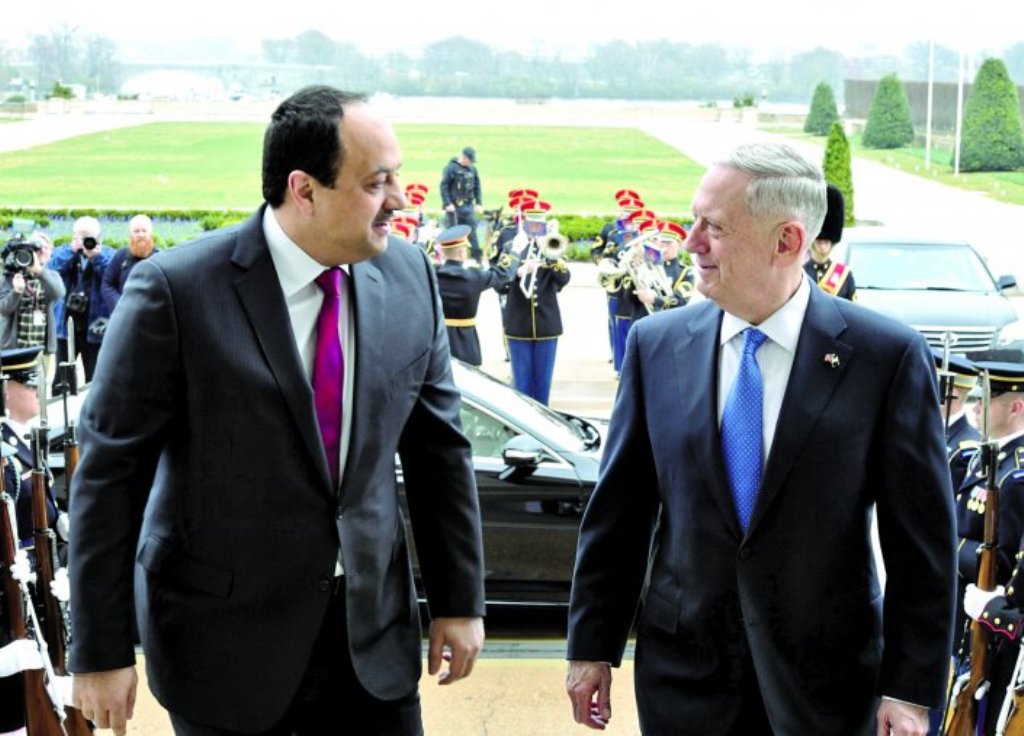 (FILE PHOTO) Deputy Prime Minister and Minister of State for Defence Affairs H E Dr Khalid bin Mohammed Al Attiyah and Jim Mattis United States Secretary of Defense