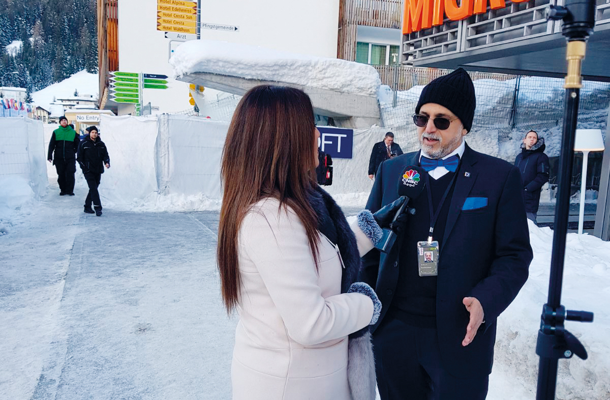 Dr R Seetharaman, Doha Bank CEO, speaking to media in Davos, Switzerland.