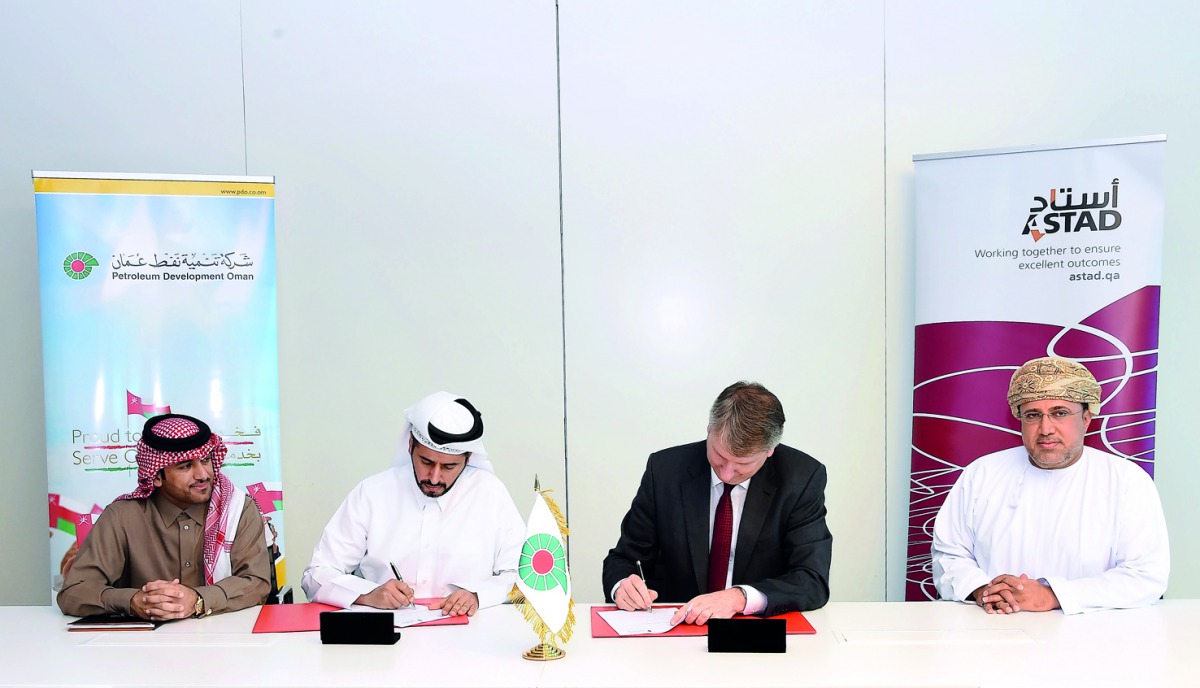 STAD CEO Ali Al Khalifa (second left) and PDO Managing Director Raoul Restucci (second right) signing the MoU.