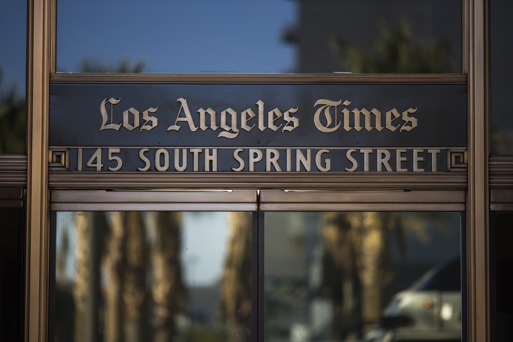 The Los Angeles Times building is seen on February 6, 2018 in Los Angeles, California.  David McNew/Getty Images/AFP