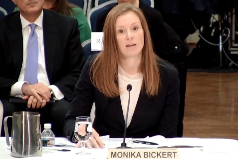 A video grab from footage broadcast by the UK Parliament's Parliamentary Recording Unit (PRU) shows Facebook Head of Global Policy Management, Monika Bickert participating in the fourth public session of the The Digital, Culture, Media and Sport Committee