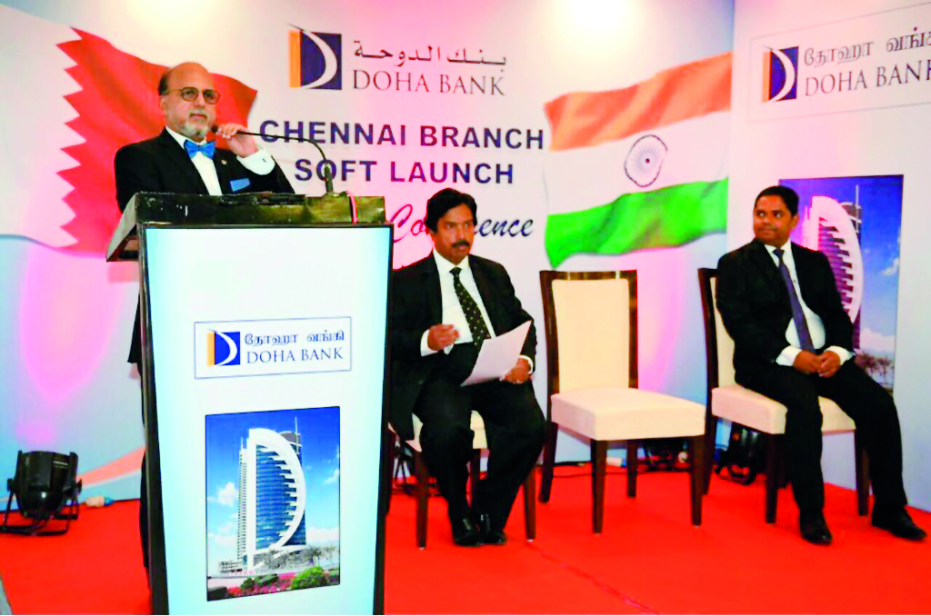 Dr R Seetharaman, CEO of Doha Bank, speaking during the soft launch of the bank’s Chennai branch, in India.