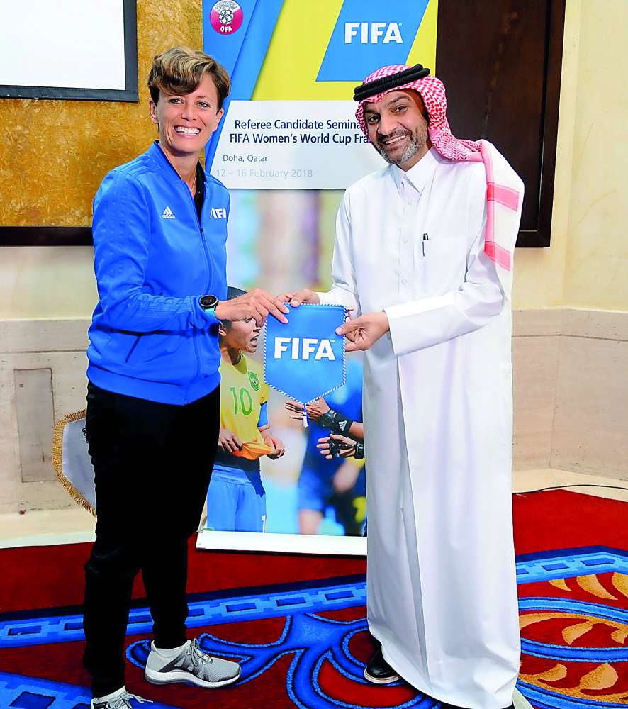 Kari Seitz, FIFA’s Senior Manager of Refereeing and Hani Balan, Vice Chairman of FIFA Referees’ Committee and Chairman of QFA Referees Committee during the seminar.