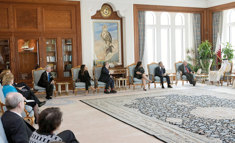 Emir H H Sheikh Tamim bin Hamad Al Thani met yesterday with a delegation from the British Parliament. 