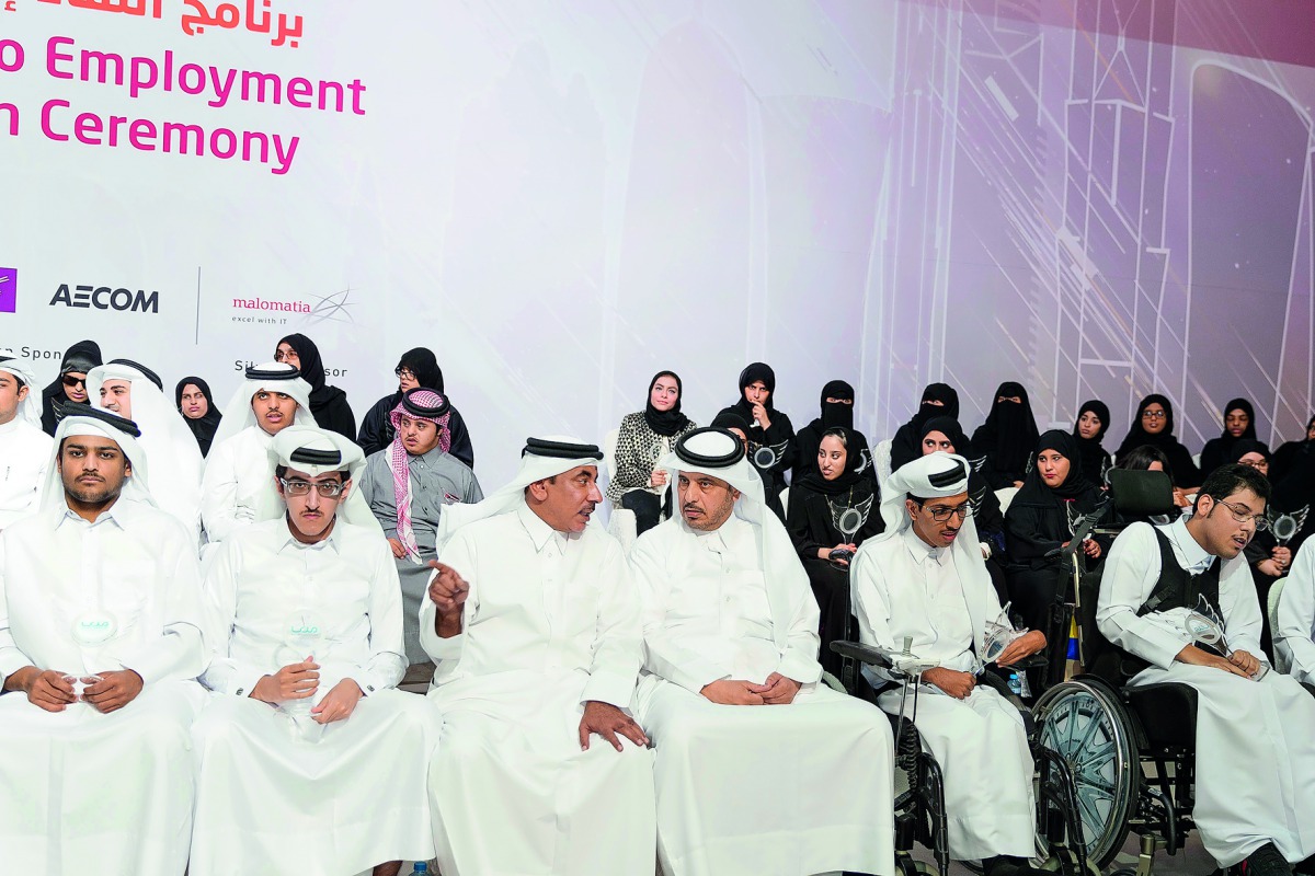 Prime Minister and Interior Minister H E Sheikh Abdullah bin Nasser bin Khalifa Al Thani at the first annual ceremony of the Ministry of Transport and Communication on Qatar Digital Government Training Programe, at Four Seasons Doha Hotel, yesterday.