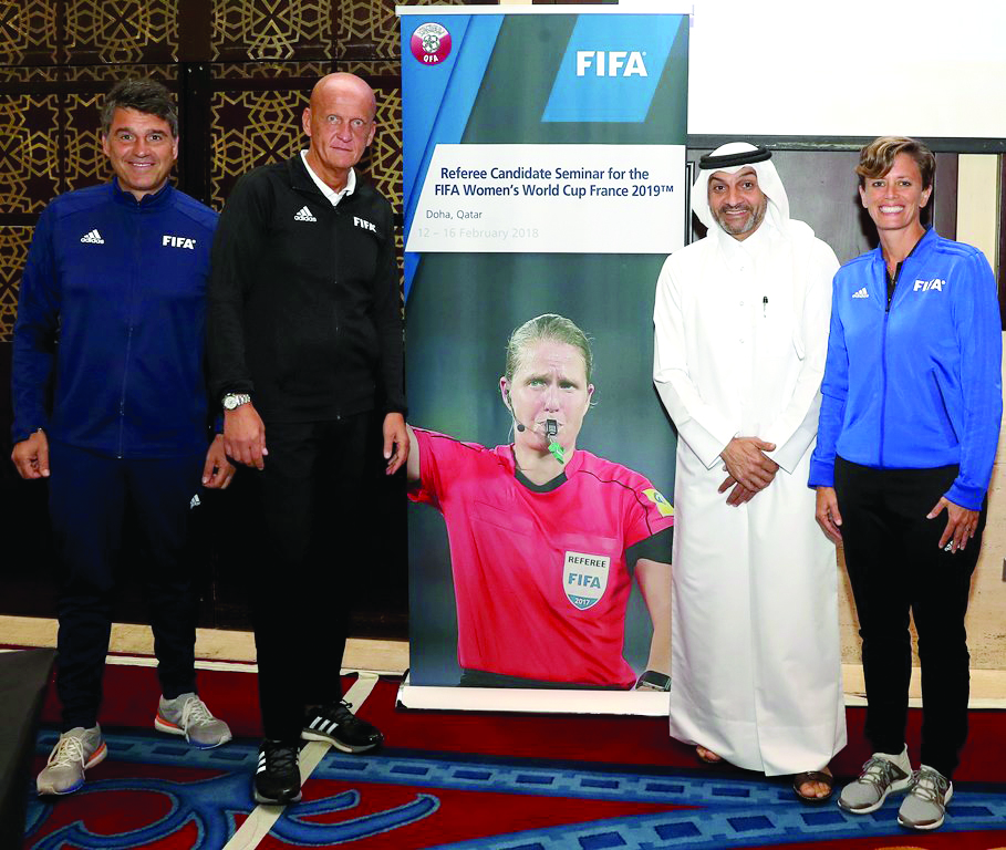 Pierluigi Collina (second left), Chairman of the Referees’ Committee at FIFA, Hani Ballan (second right), Vice Chairman of FIFA Referees’ Committee, Chairman of AFC Referees’ Committee, and Chairman of QFA Referees’ Committee, Massimo Busacca, FIFA Direct