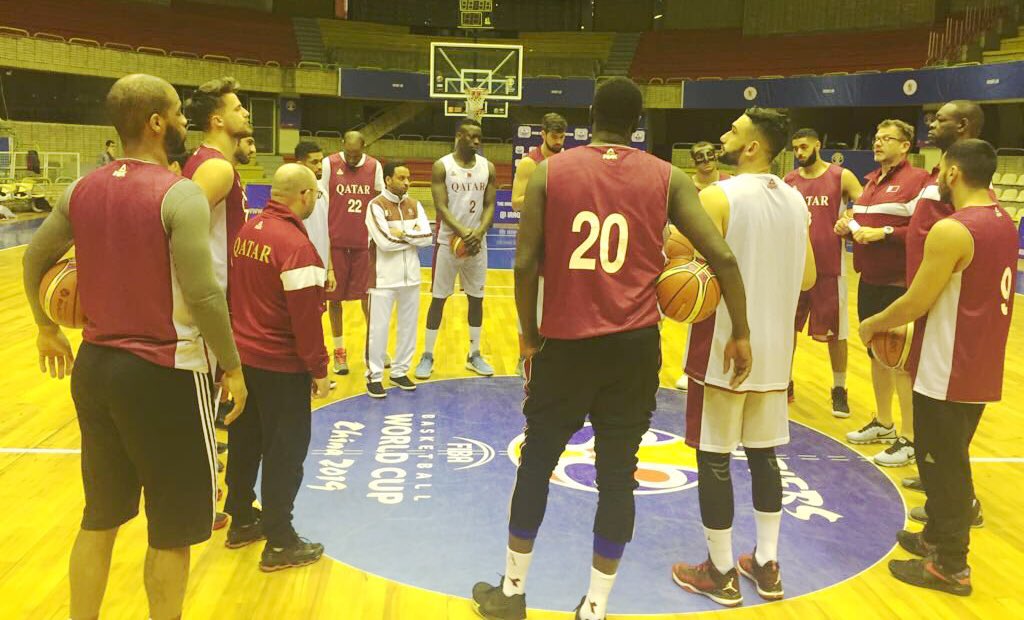 Qatar’s basketball team is seen during a training session in Tehran, Iran, yesterday. Qatar arrived Iran to take on Iraq in the Asian Zone qualifications for 2019 FIBA Basketball World Cup to be held in China. The match will be played today. After today’s