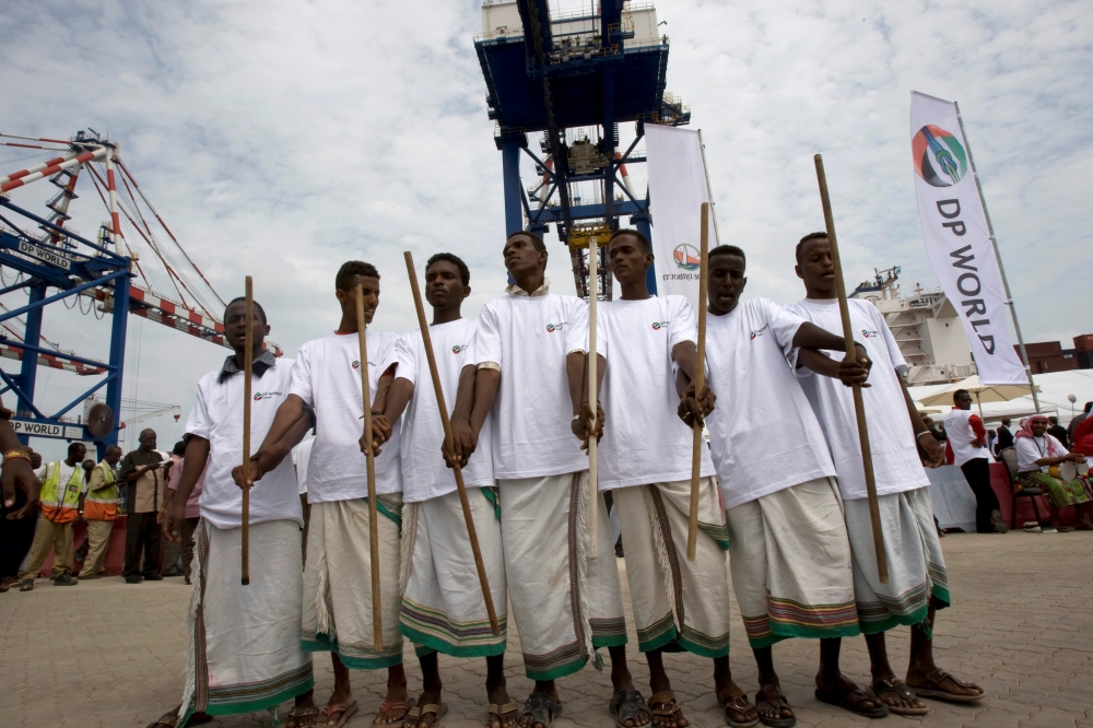 Djibouti youths dance during the opening ceremony of Dubai-based port operator DP World's Doraleh container terminal in Djibouti port February 7, 2009. Reuters/Ahmed Jadallah
 

