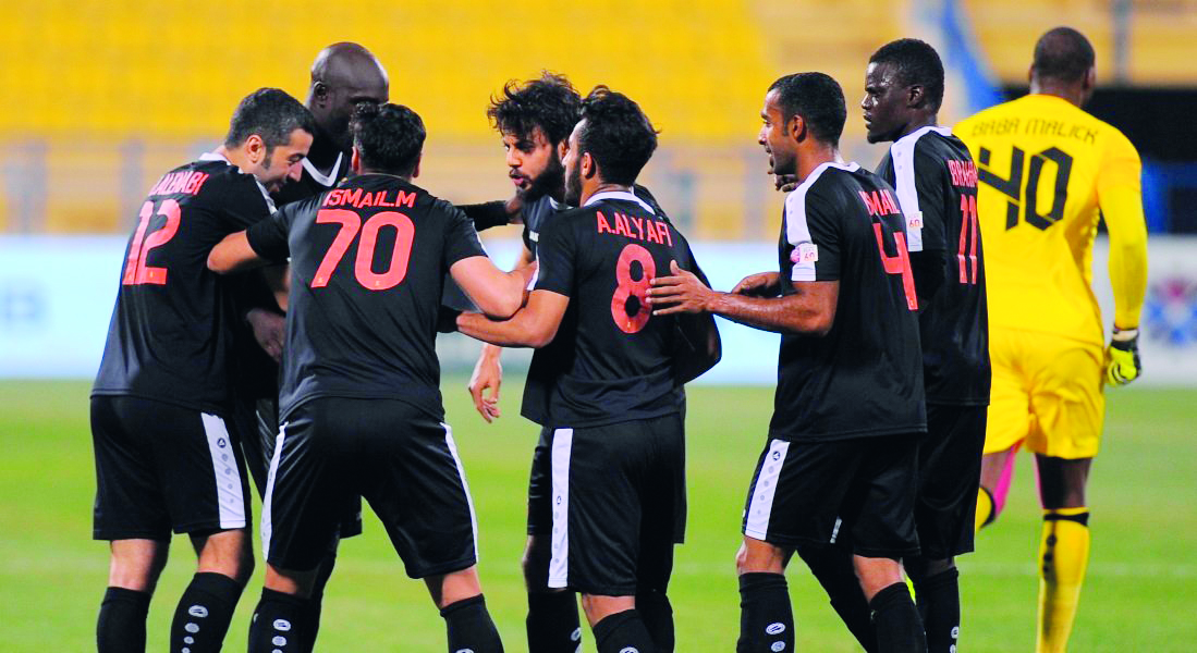 Umm Salal players celebrate after scoring their wining goal against Al Sailiya during their QNB Stars League match played at Al Gharafa Stadium yesterday. 