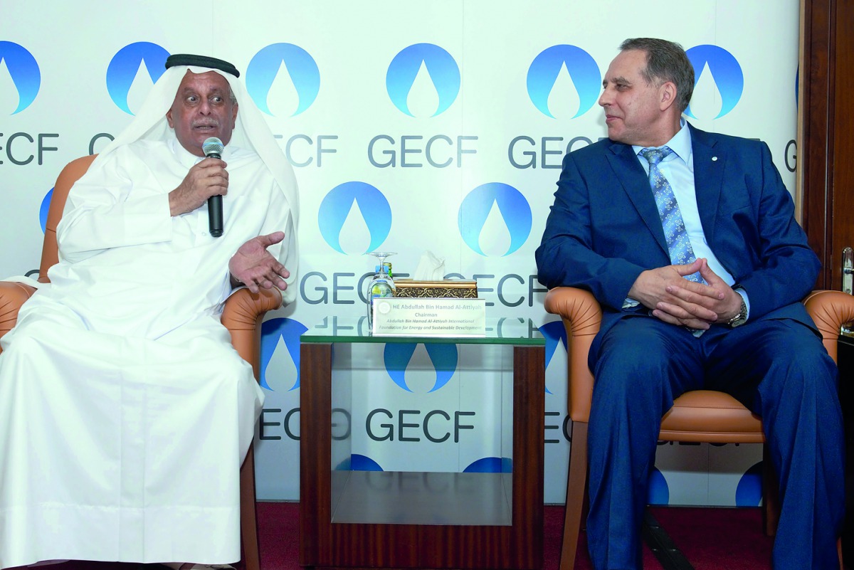 Abdullah bin Hamad Al Attiyah (left), Chairman of The Abdullah Bin Hamad Al-Attiyah International Foundation for Energy and Sustainable Development with Dr Yury Sentyurin, President of the Gas Exporting Countries Forum.
