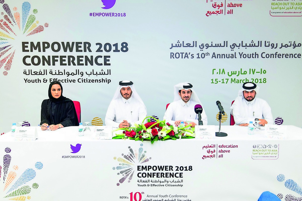 From left: Fatima Alqaedi, one of the Empower 2018 Youth Planning and Organising Committee Leads; Abdulla Al Bakri, Rota’s Community Development Manager; Essa Al Mannai, Executive Director of Rota Programme, and Yacoub Al Yacoub, Rota Youth Advisory Board