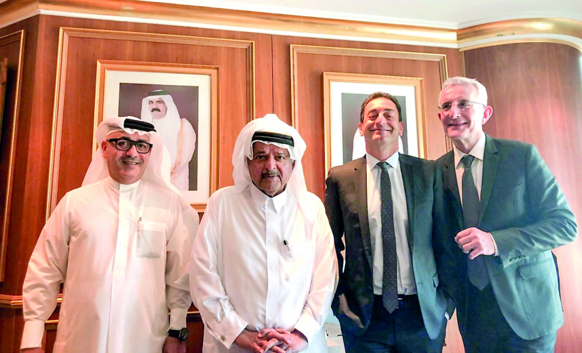 Sheikh Faisal bin Qassim Al Thani (second left), QBA Chairman; with Guillaume Pepy (right),CEO of the French Railway Company and Chairman of the Qatari French Committee at MEDEF international; Eric Chevallier (second right), French Ambassador to Qatar and