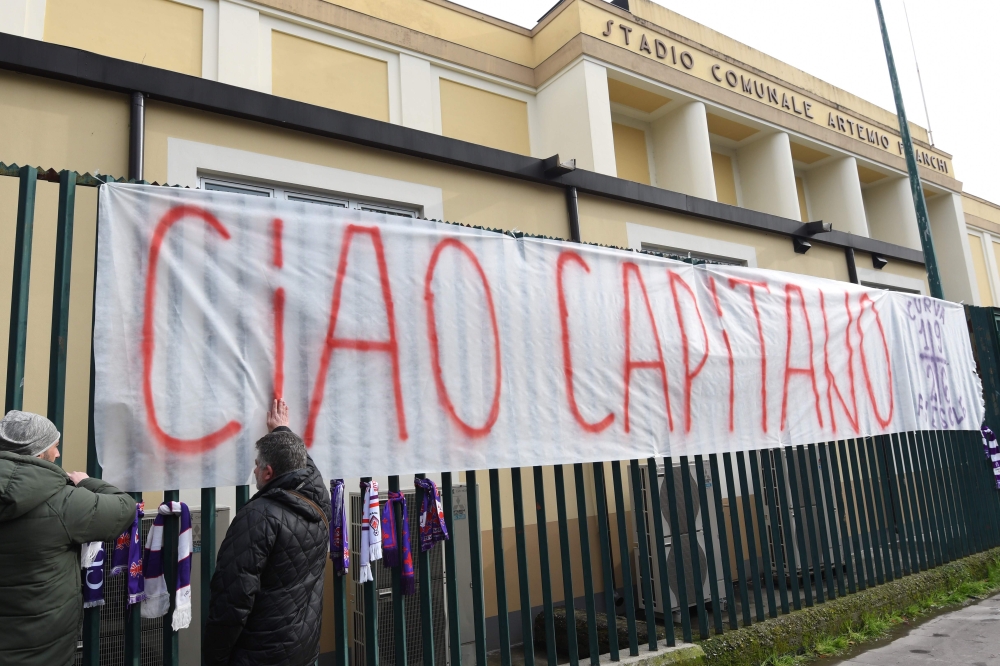 A giant banner reading 