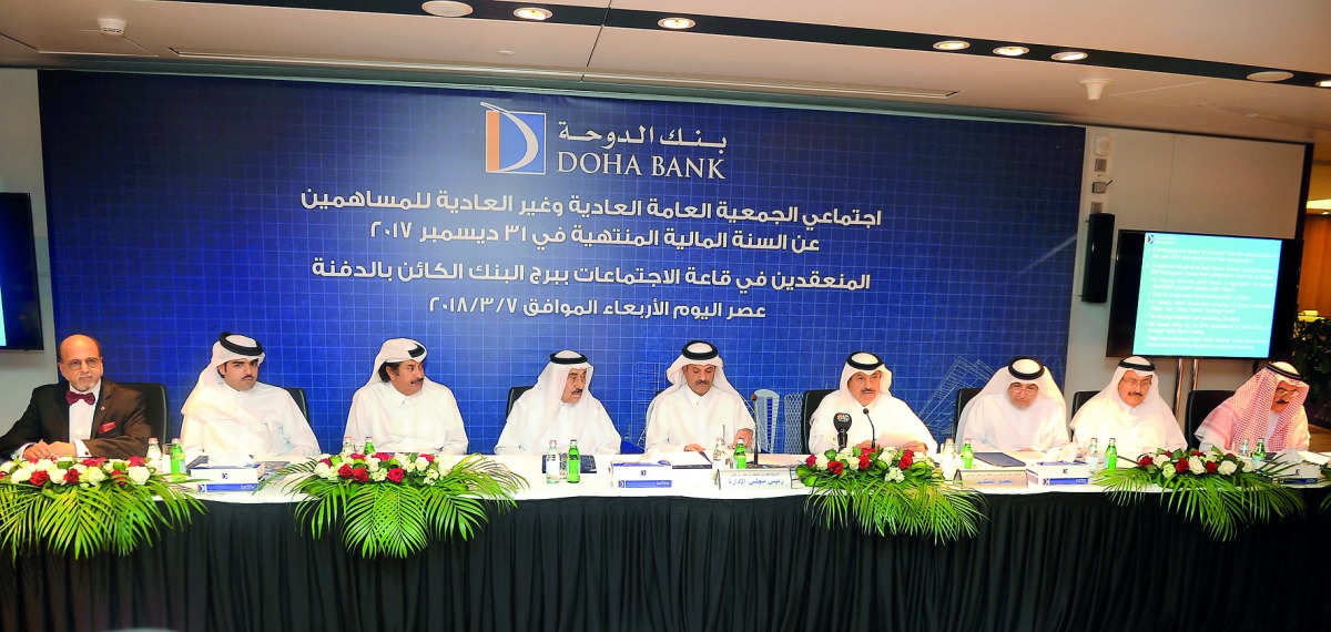 Sheikh Fahad bin Mohammad bin Jabor Al Thani (fifth left), Chairman, Doha Bank; Abdul Rahman bin Mohammad bin Jabor Al Thani, (fourth right) Managing Director, Doha Bank; Dr R Seetharaman (left), Group CEO, Doha Bank; and other board members and officials