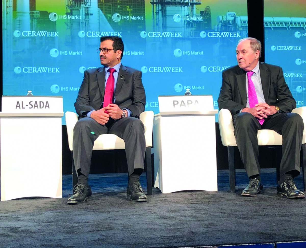 H E Dr Mohammed bin Saleh Al Sada (left), Minister of Energy and Industry; with Mark Papa, Chairman and CEO of Centennial Resource Development, at the 2018 CERAWeek conference in Houston, US.