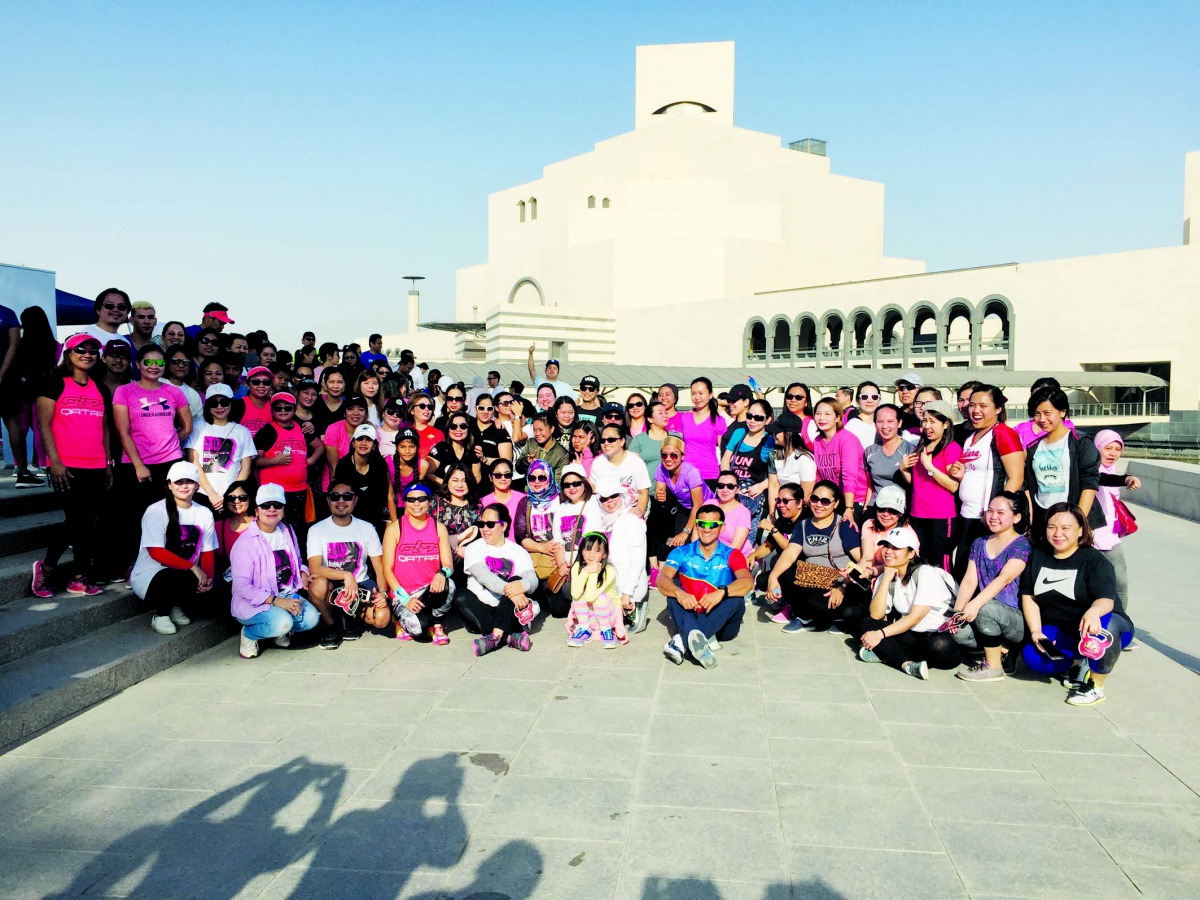 Some of the participants of the International Women’s Month Fun Run pose for a photograph at Museum of Islamic Art Park, yesterday. Pic: Raynald C Rivera/The Peninsula 