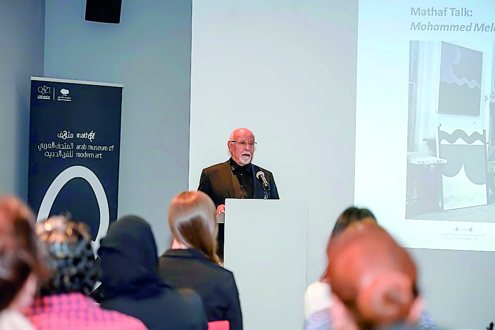 A leading modernist artist Mohammed Melehi speaks at Mathaf: Museum of Modern Art in Education City. 