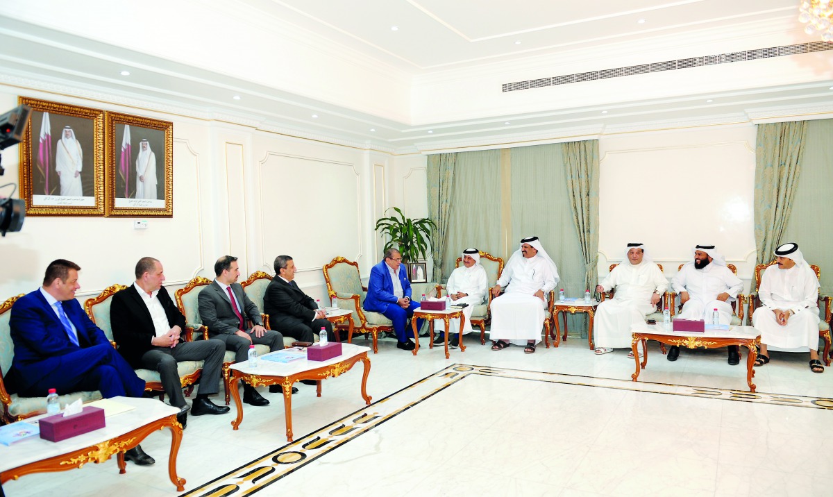 The Chairman of the Qatar Chamber, Sheikh Khalifa bin Jassim Al Thani (fifth right), with Chairman of Jordan Chamber of Commerce, Senator Nael Raja Al Kabariti (fifth left), Qatar Chamber Vice Chairman, Muhammed bin Ahmed bin Towar Al Kuwari (fourth right