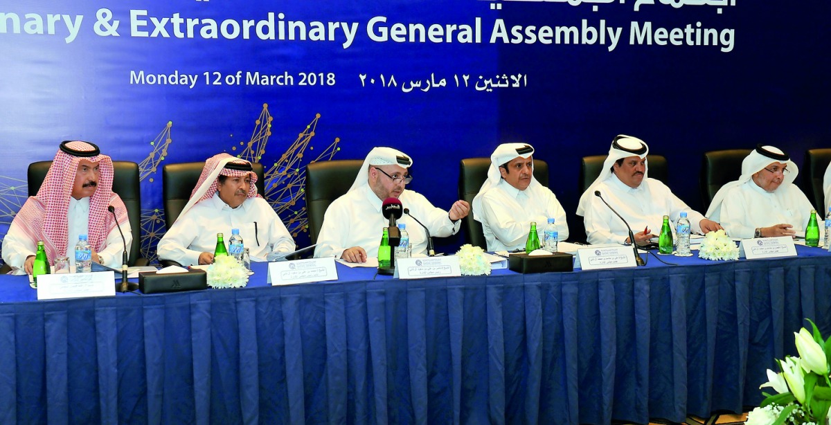 Sheikh Nasser bin Ali Al Thani (third left), Chairman and Managing Director, QGIRCO; and Sheikh Mohammed bin Ali bin Saud Al Thani (second left), Deputy Chairman;  with Board Members including Sheikh Ali bin Jassim Al Thani (third right)  and Sheikh Faisa