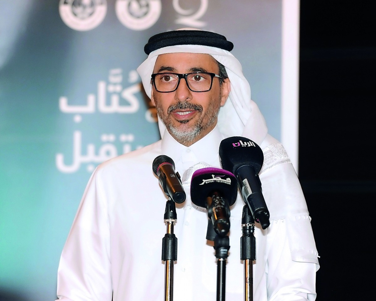 Minister of Culture and Sports H E Salah bin Ghanem Al Ali speaking  at the“Future’s Writers” initiative launched by Qatar Charity, yesterday.