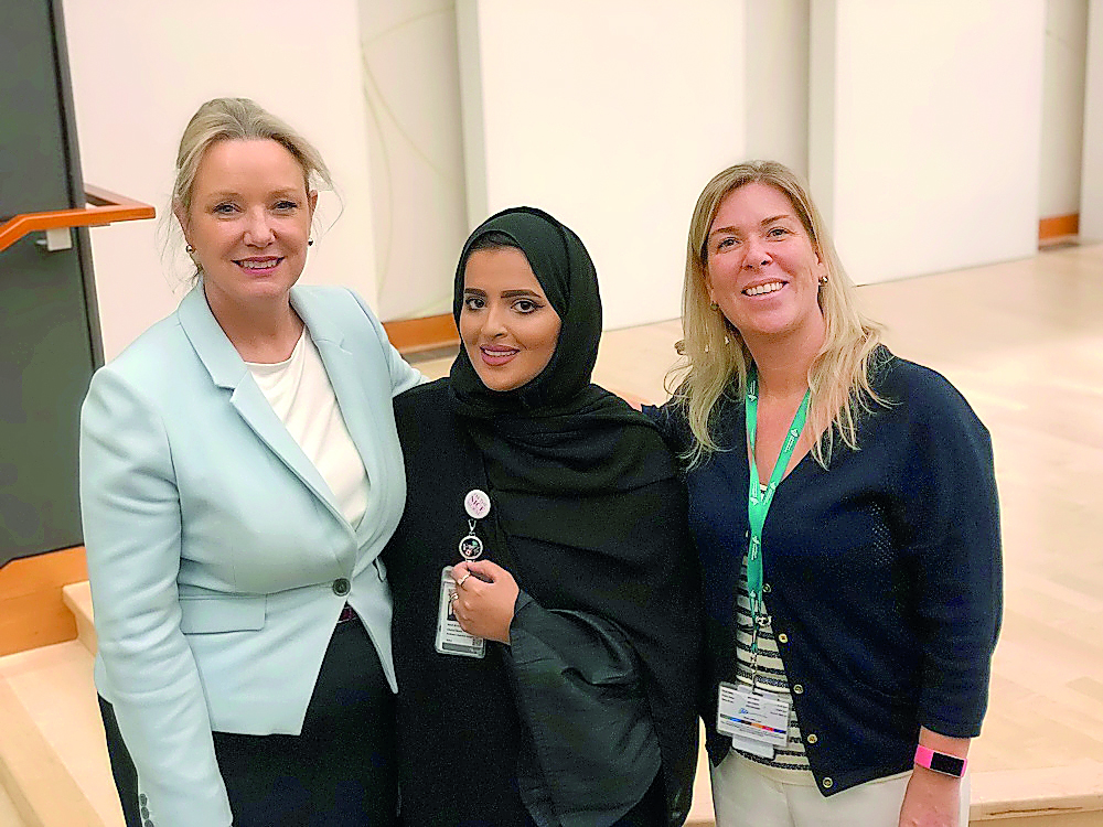 FROM LEFT: Sidra Medicine Deputy Chief Nursing Officer Deborah Kelly, Nurse Noof Al Kuwari and Clinical Nurse Educator Tricia Tieleman at the event.