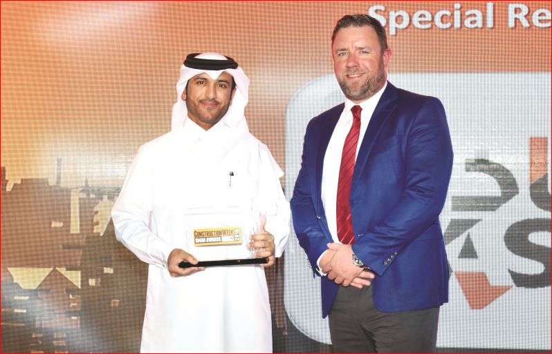 Abdulaziz Al Mulla, General Manager of ASTAD International, receiving the award during the Construction Week Oman Awards event, in Muscat, Oman.