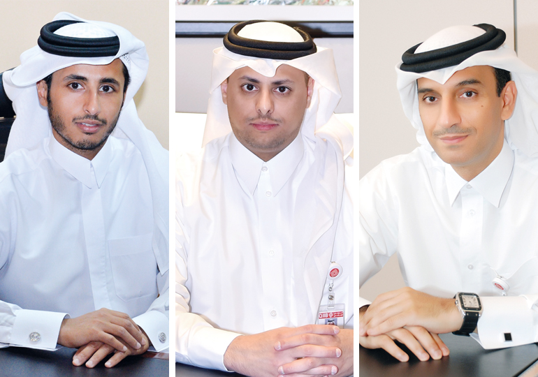 FROM LEFT: Sheikh Mohammed bin Ali Al Thani, Chief-Treasury & Investments, QIIB; Sheikh Abdulaziz bin Abdullah bin Faisal Al Thani, Chief- Corporate Banking Sector, QIIB; and  Jamal Al Jamal QIIB Deputy CEO. 