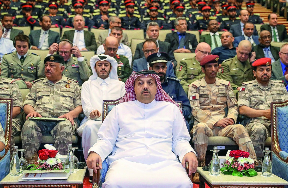 Deputy Prime Minister and Minister of State for Defence Affairs H E Dr Khalid bin Mohamed Al Attiyah, and other officials, attend the fourth Military Colleges’ Forum. 
