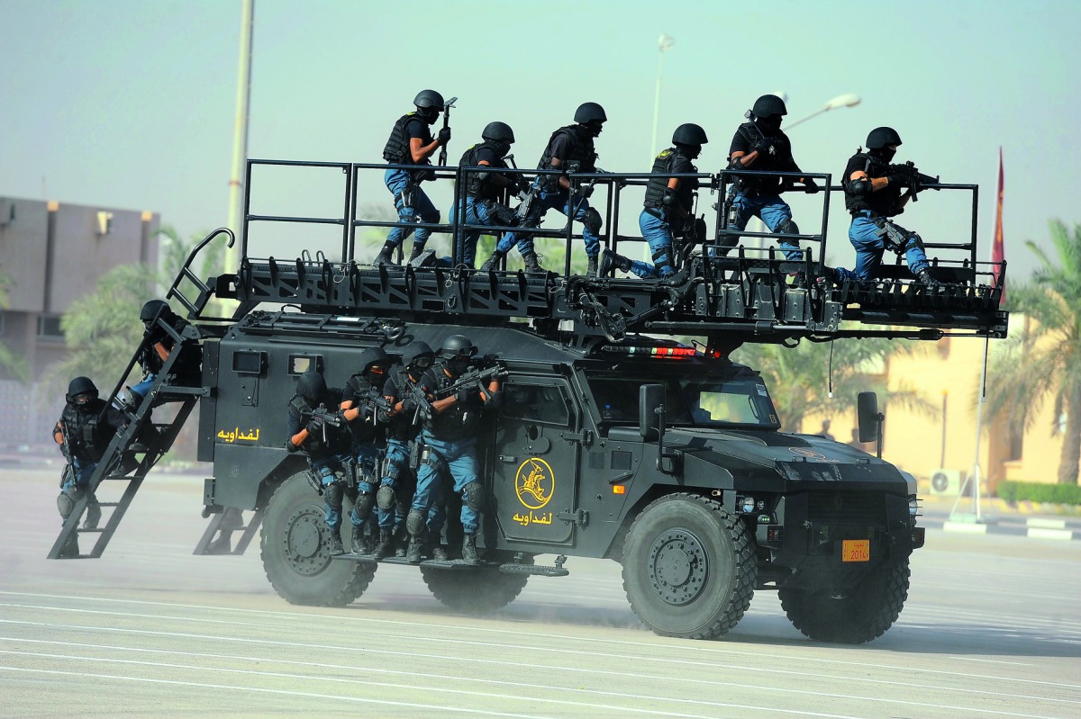 The military parade by Lekhwiya at the Lekhwiya force camp, yesterday.