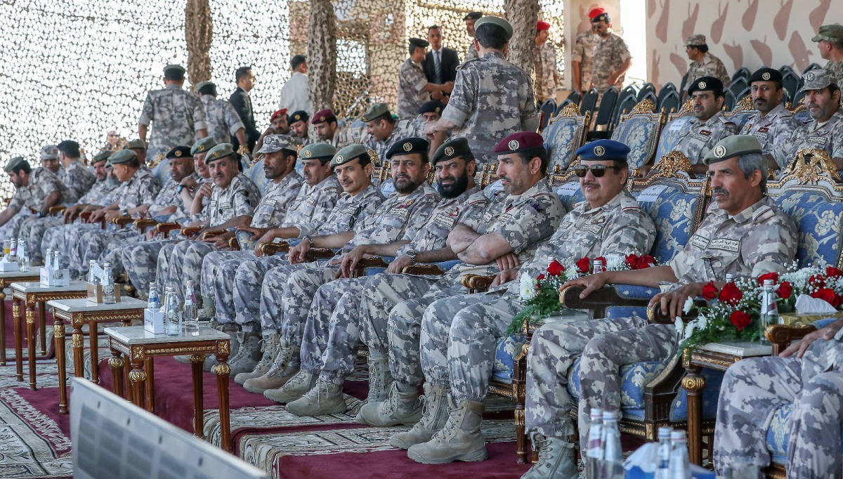 Major General Mohammed bin Ali Al Ghanem, Commander of the Emiri Land Forces and a number of senior officers of  the Armed Forces watching the “Fahad  Exercise2018”.