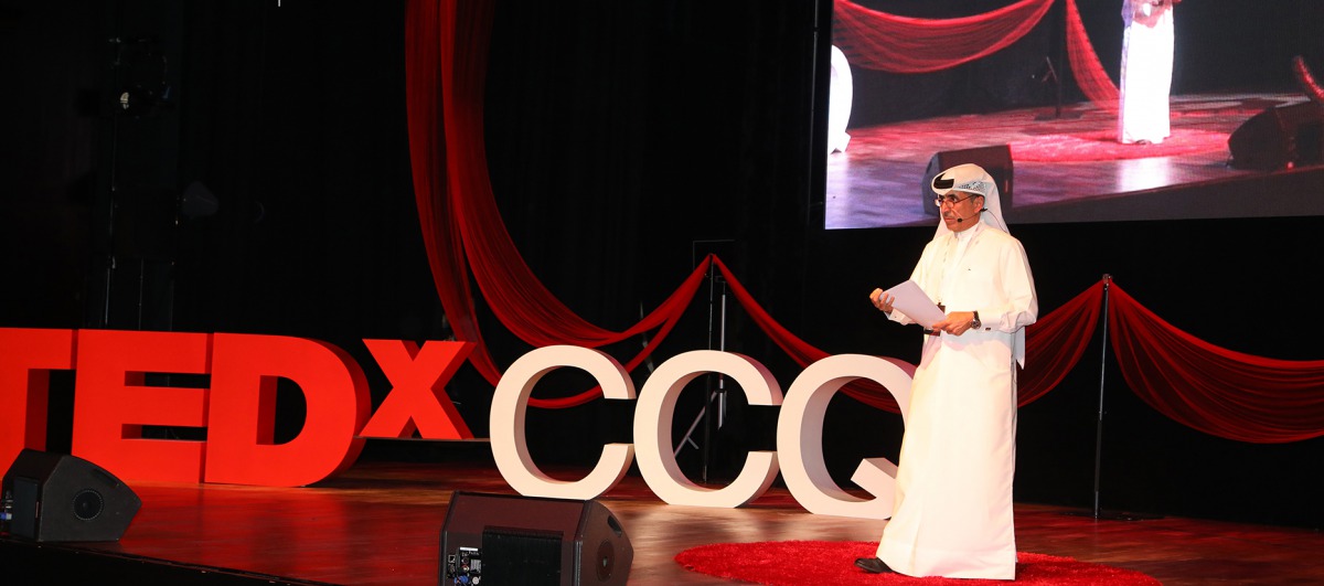A speaker addressing the TEDxCCQ conference.