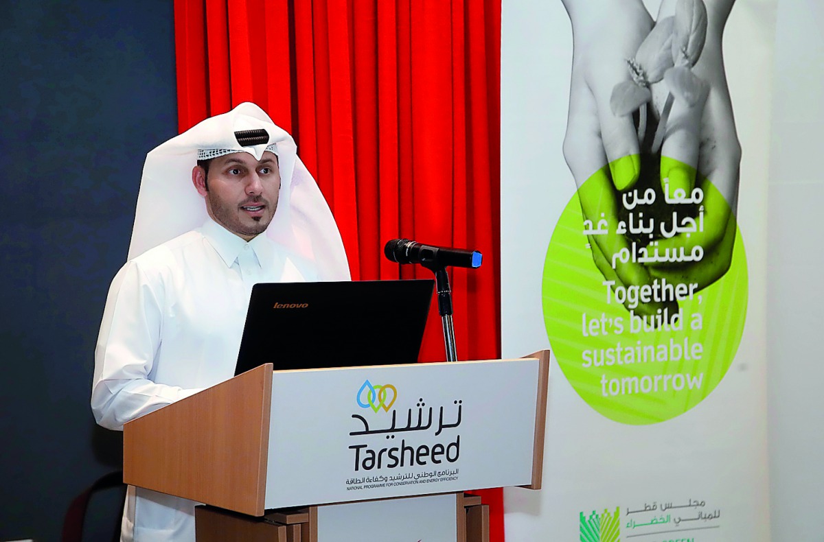 Engineer Meshal Al Shamari, Director of QGBC, speaks during the seminar.