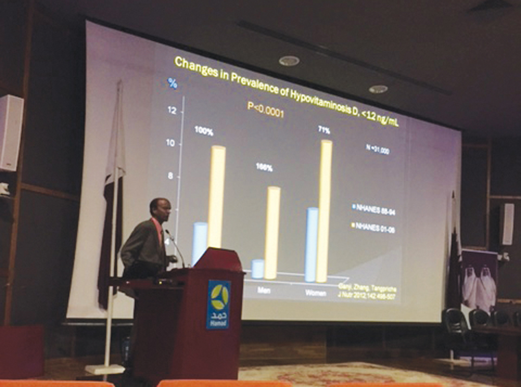 Dr Vijay Ganji, Associate Professor at Qatar University College of Health Sciences (QU-CHS) Department of Human Nutrition, speaking at the seminar.