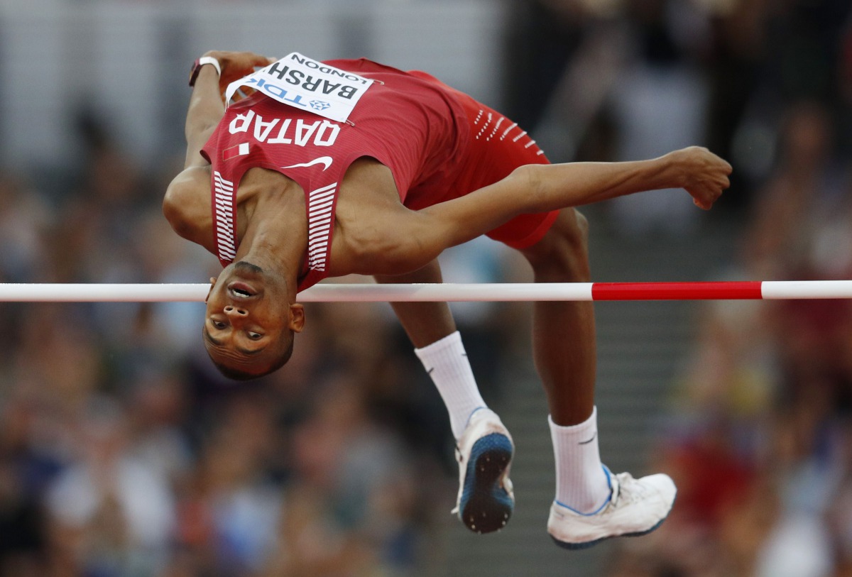 Mutaz Essa Barshim of Qatar in action in Mens High Jump Final at World Athletics Championships, London Stadium,  August 13, 2017. Reuters / Phil Noble