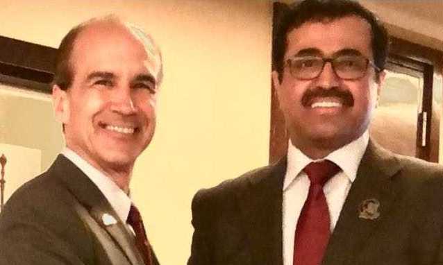 Minister of Energy and Industry, H E Dr. Mohammed bin Saleh Al Sada (right) during the meeting with Mark Wesley Menezes, Undersecretary of the Ministry of Energy of the US, in New Delhi. 