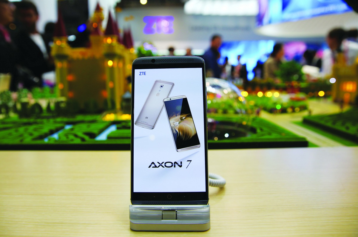 A ZTE Axon7 device is displayed at company's booth during Mobile World Congress in Barcelona, Spain, February 27, 2017. Reuters/Paul Hanna
