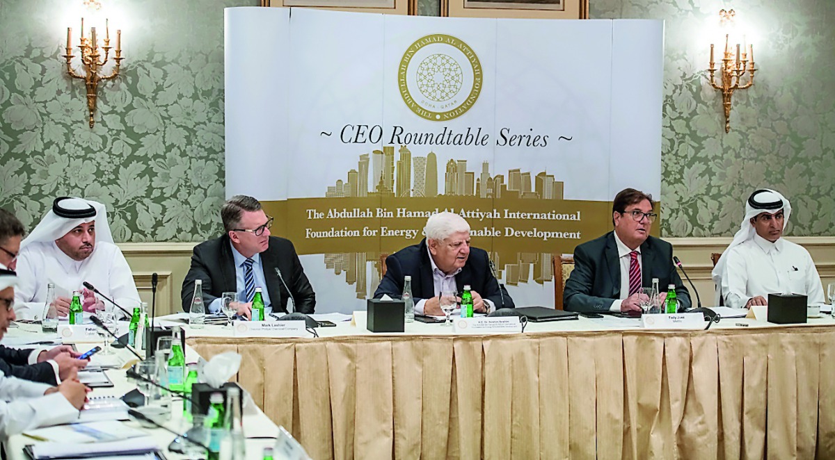 Dr Ibrahim Ibrahim (centre), Economic Adviser at Emiri Diwan along with other officials at the 8th Quarterly CEO Roundtable.