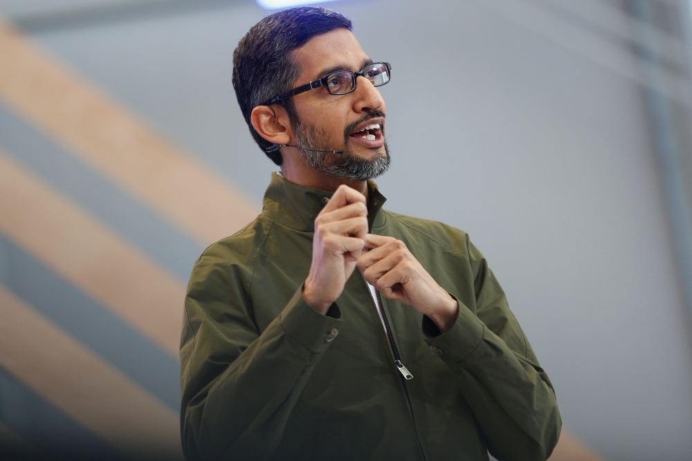 Google CEO Sundar Pichai speaks onstage during the annual Google I/O developers conference in Mountain View, California, May 8, 2018. REUTERS/Stephen Lam